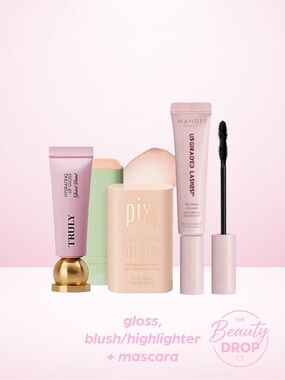 Beauty 3pc Truly Lipgloss, Pixi Blush + Wander Mascara, Glazed Donut Petal Dew